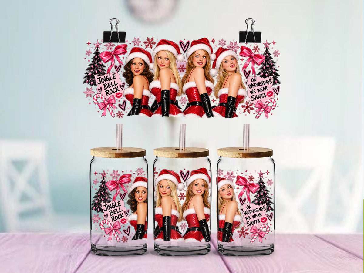 Jingle Bell Rock Mean Girl Christmas |Christmas fun Design | 16oz Glass Can Wrap | Ready to Apply