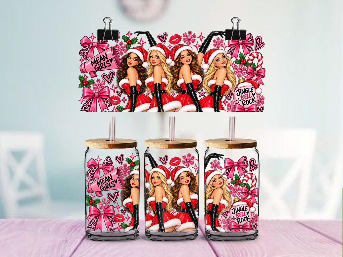 Jingle Bell Rock Mean Girl Christmas |Christmas fun Design | 16oz Glass Can Wrap | Ready to Apply