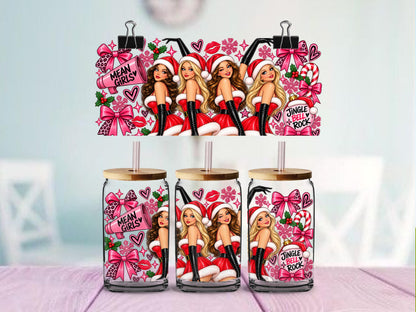 Jingle Bell Rock Mean Girl Christmas |Christmas fun Design | 16oz Glass Can Wrap | Ready to Apply
