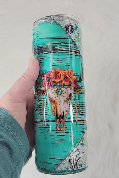 Boho Cow Skull Western Epoxy Tumbler | 20oz Stainless Steel Epoxy Cup